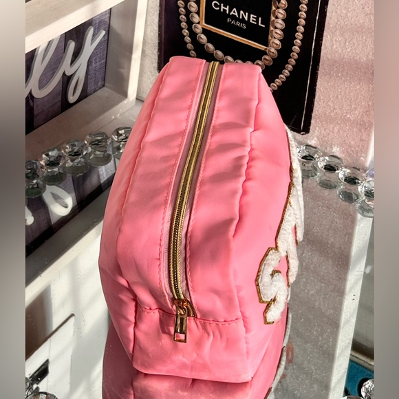 Pink Cosmetic Bag with Gold Accents 9X5 - Picture 5 of 8